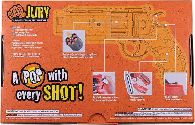 Rekt Jury Revolver CO2-Powered Foam Dart Blaster Pistol Gun, Red