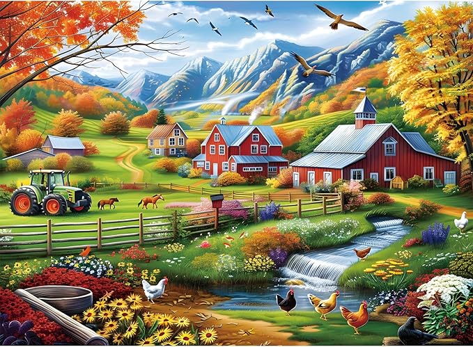 500 Piece Puzzles for Adults,Countryside Farm Scene Jigsaw Puzzle for Seniors Adults,Chicken Horse Water Puzzle with Letter on Back,No Dust,Challenging Family Puzzle Perfect for Game Nights,20.5*15In