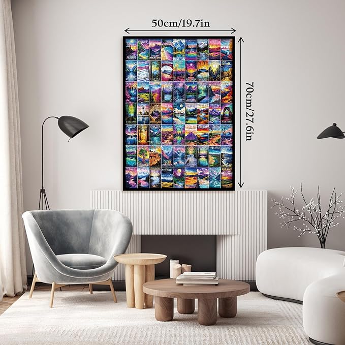 Colorful National Parks Landscape Puzzles for Adults 1000 Pieces, Beautiful Travel Collage Jigsaw Puzzle, Difficult Nature Art Puzzles