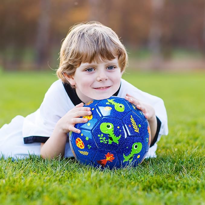 Soccer Ball Size 2 Size 3 Size 4 For Toddlers Kids Ages 1-3 3-8 8-12 - Glitter Unicorn Dinosaur Design - Sports & Outdoors Ball with Pump Deflated - Gift for Girls Boys Children Youth School Birthday