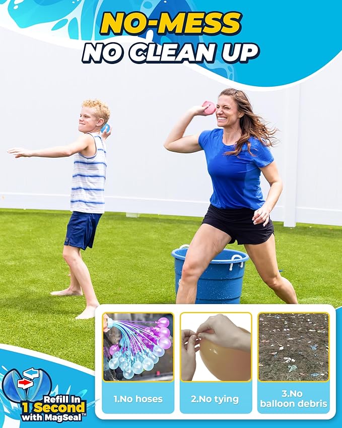 Reusable Water Balloons - 20PCS Quick Fill Water Balls Toys For Toddler Age 4-8 - Refillable Self-Sealing Water Splash Bomb For Summer Party Pool Outdoor Beach Toys for kids Age 8-12