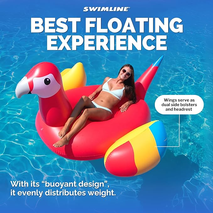 SWIMLINE ORIGINAL 90629 Giant Inflatable Parrot Pool Float | Colorful Ride-On Raft with Stable Wings & Legs | Lounge Floatie Perfect for Parties & Lounging