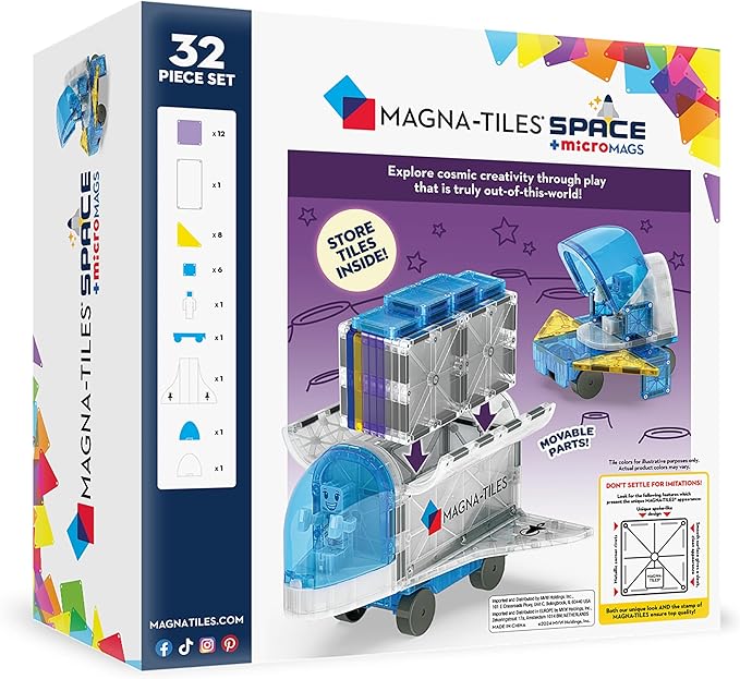 Magna-Tiles Space 32-Piece Magnetic Construction Set, The Original Magnetic Building Brand