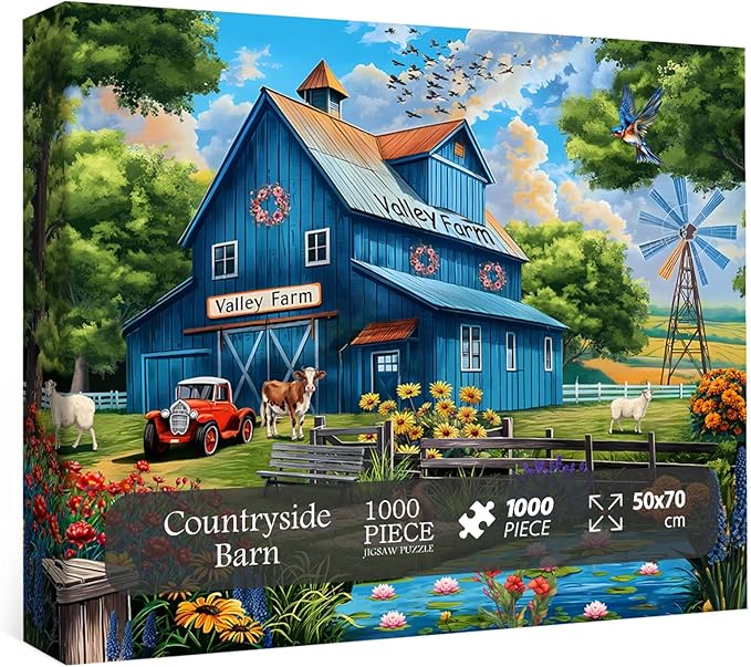 Farm Puzzles for Adults 1000 Pieces, Country Life Nature Landscape Puzzle Features Flower Bird Cow, Barn Puzzles Scenic, Challenging Jigsaw Puzzles