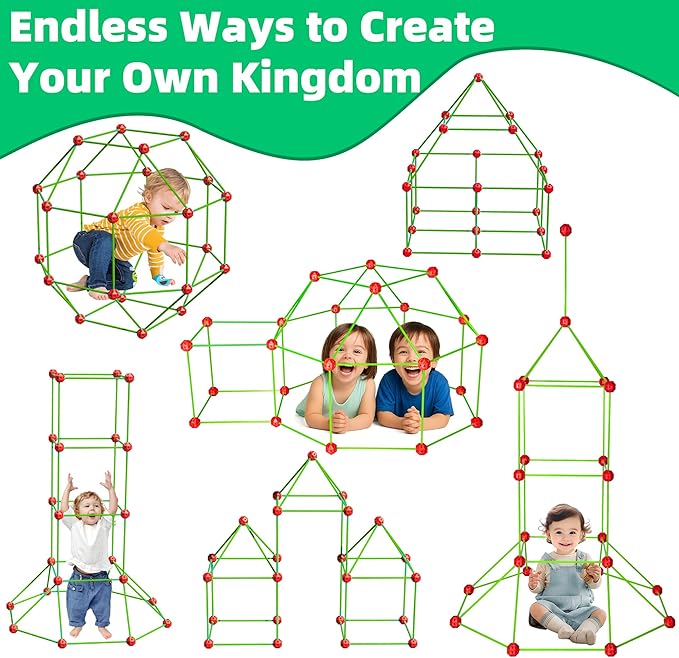 Awsoo Fort Building Kit for Kids 3 4 5 6 7 Glow in The Dark STEM Building Toys Indoor Outdoor Play Tent for Kids Construction Toys with 52 Poles and 24 Connecting Ball
