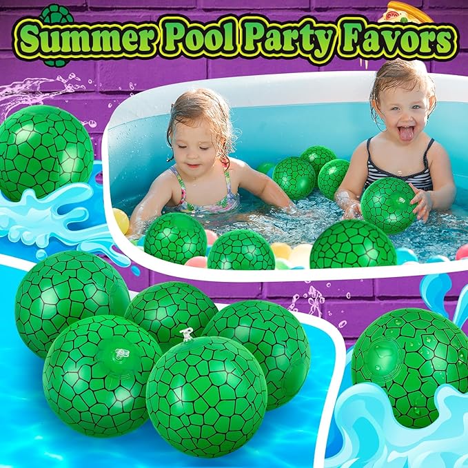 12 Pack Turtles Themed Beach Balls - 6 Inches Inflatable Floating Balls for Birthday Party Decorations, Summer Pool and Beach Game, and Bulk Birthday Party Favors