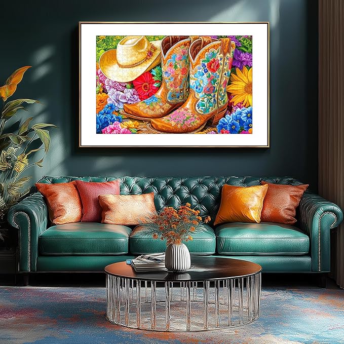 Cowboy Boot & Hat 300 Piece Puzzle for Adults, Fun Puzzles for Adults 300 Pieces with HD Print Poster,17" X 11" Dust Free, for Gifts Birthday Holiday Party Family Games Lovers
