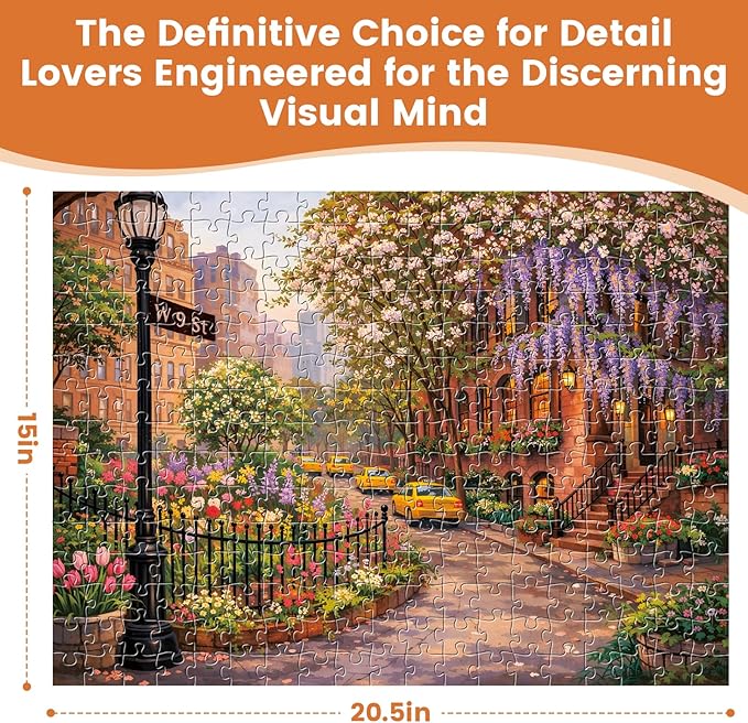 300 Piece Puzzle for Adults, New York Spring Street 300 Piece Puzzle, Vibrant City Blooms & Classic Yellow Taxis Jigsaw Puzzle, Perfect for Family Game Night, Home Wall Decor, Great Gift for Adults