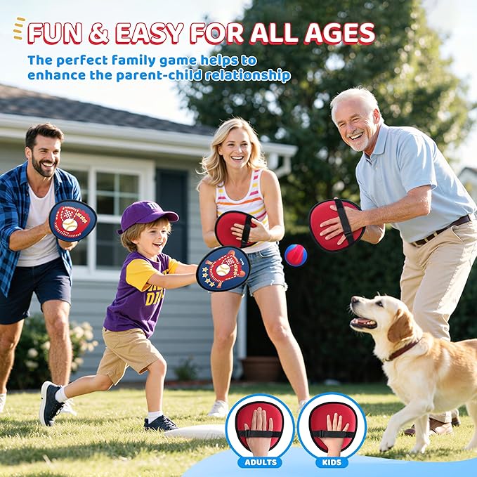 Toss and Catch Ball Game Set for Kids 3-5, Kids Toddler Baseball Glove & Catch Ball Toys,Kids Outdoor Games for Family, Toys for Beach Pool Yard Outside, Birthday Gift for Ages 3 4 5 6 7 8-12