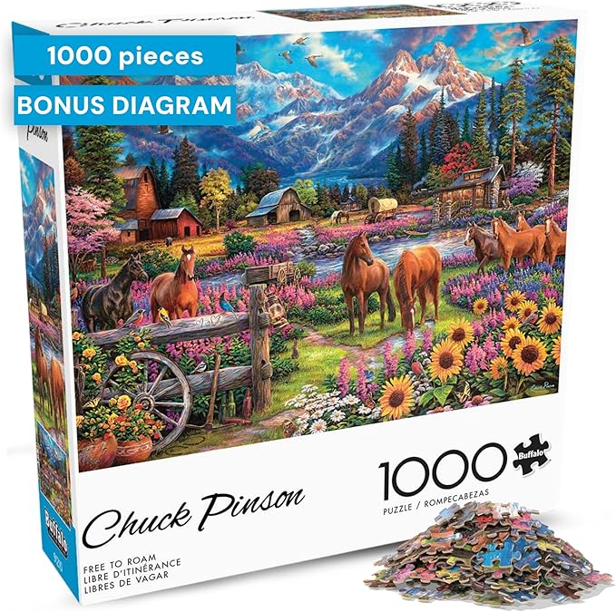 Puzzles for Adults 1000 Pieces – Buffalo Games Chuck Pinson’s Escapes: Free to Roam, Challenging 1000 Piece Jigsaw Puzzle for Adults with Poster, Premium Puzzle Made in The USA