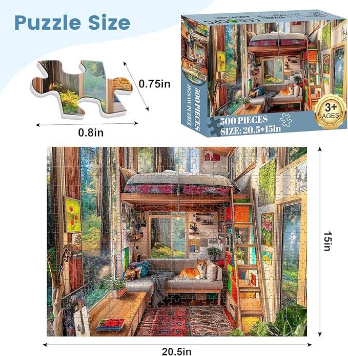 500 Piece Puzzle for Adults, Dog Jigsaw Puzzle, Forest Cabin Jigsaw Puzzles 500 Pieces Birthday Party for Family Funny Puzzle for Adults, Fun and Challenging Family Games 20.5×15 in
