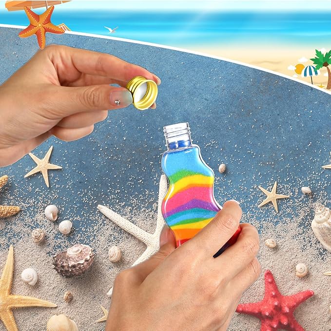 Nuenen 50 Pcs Sand Art Bottles Bulk with Funnels Plastic Wave Shaped Sand Art Containers for DIY Craft Party Supplies(Gold Lid)