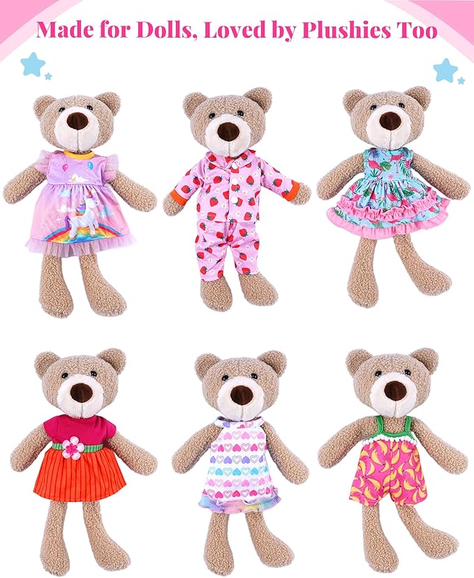BABESIDE 6-Piece Alive Baby Doll Clothes and Accessories Set for 8-10 Inch Dolls, Includes Cute Dresses, Skirts, and Tops for Baby Dolls, for Kids(Not Doll)