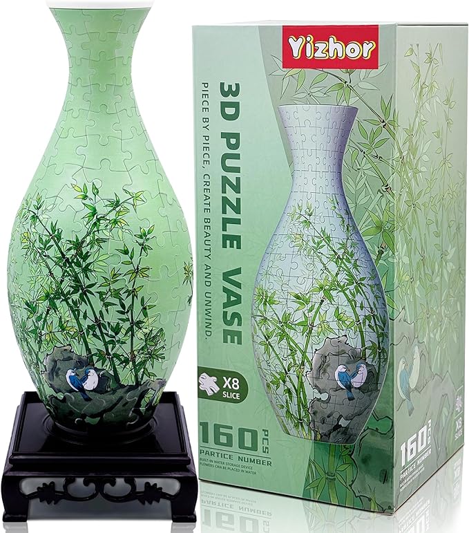 3D Puzzle Vase for Adults, 160 Piece Unique Flower Vase, Crafts for Adults, Home Decor Gift for Flower Arrangements (Bamboo)