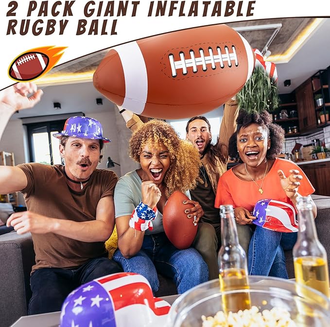 Lewtemi 4 Pcs 27 Inch Giant Inflatable Football for Gameday Party Favor Large Inflatable Sports Balls Jumbo Beach Balls for Football Birthday Sport Theme Party Decorations Outdoor Activity Gift