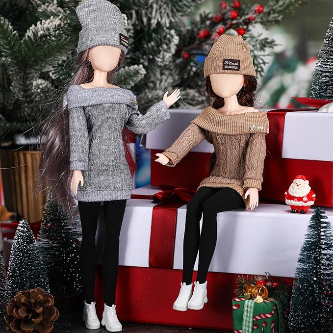 Geyoga 12 Pcs Doll Clothes and Accessories for 12 Inch Summer Dolls Sweater Pants Shoes Hat Outfits Doll is Not Included(Gray, Brown, Cream White,12 Inch)