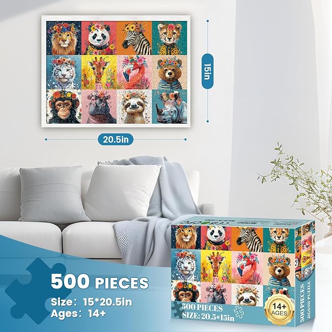 500 Piece Puzzles for Adults,Beautiful Wild Animals Jigsaw Puzzle for Adults Seniors,Recycled Cardboard Dogs Puzzle 500 Piece,Family Activity Great Gift for Family Friends 20.5 * 15 inch