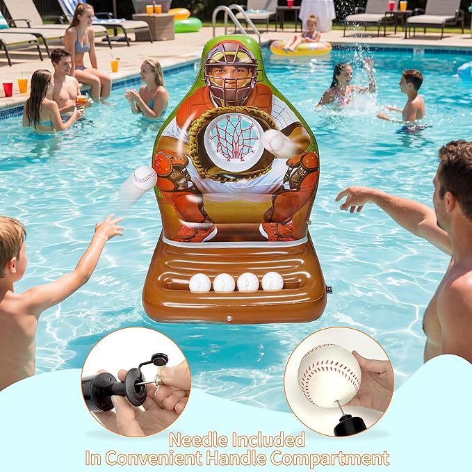 Pool Toys Games Set, Inflatable Pool Baseball Toss Game, Fun Swimming Floating Game Toy for Kids Adults, Outdoor Beach Yard Water Target Play, Summer Family Party Sports Gift Boy Girl Teen