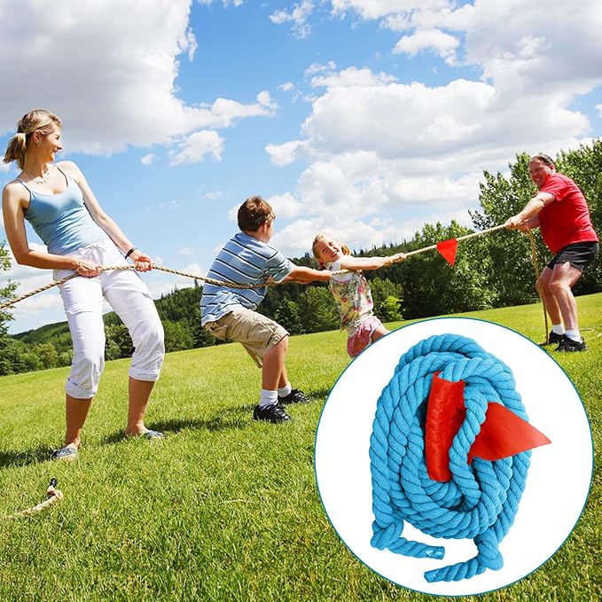 CWLAKON Tug of War Rope for Kids and Adults, Field Day Family Reunion Birthday Party Games, Outdoor Camping Picnic Backyard Carnival Games, Team Building Activities Play Set Climber Attachments Blue