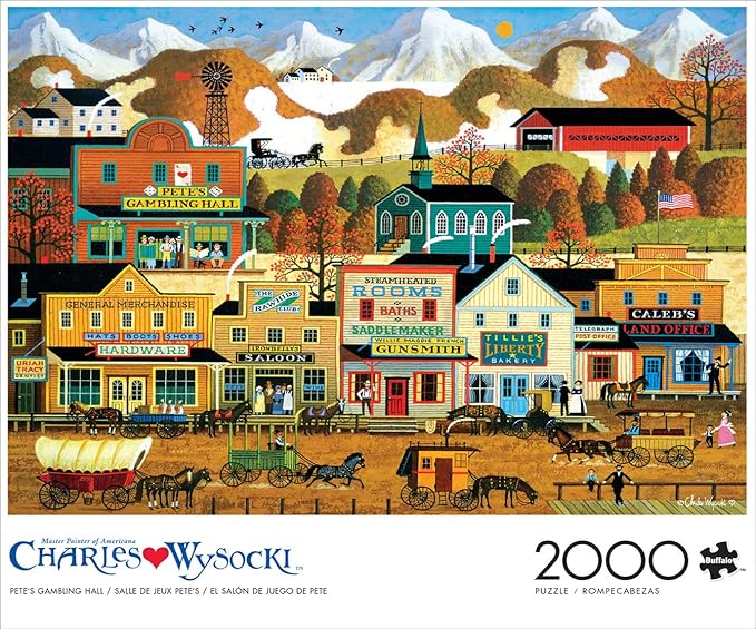 Buffalo Games - Charles Wysocki - Pete's Gambling Hall - 2000 Piece Jigsaw Puzzle for Adults - Challenging Puzzle Perfect for Game Nights - Finished Size is 38.50 x 26.50