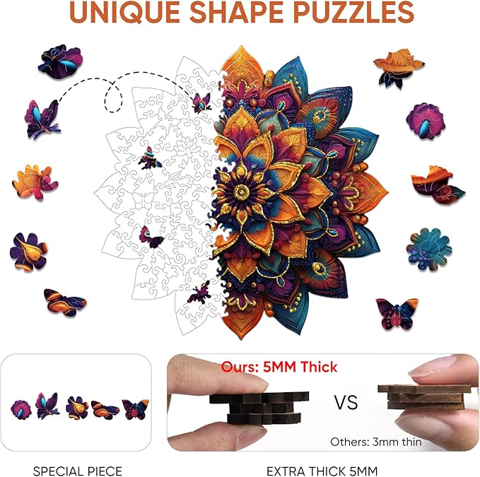 Mys Aurora Purple Mandala Puzzles for Adults 500 Pieces, Colorful Flower Jigsaw Puzzles, Unique Shaped Round Wooden Puzzles for Adults and Kids, Birthday Gift and Family Game, 16.4 x 16.4 Inches