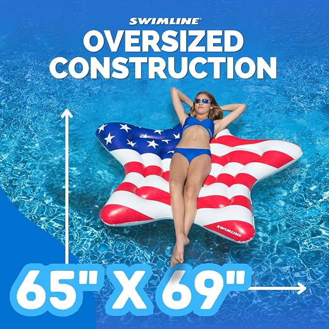 Swimline Inflatable Americana Star Island Pool Raft 65" x 69"