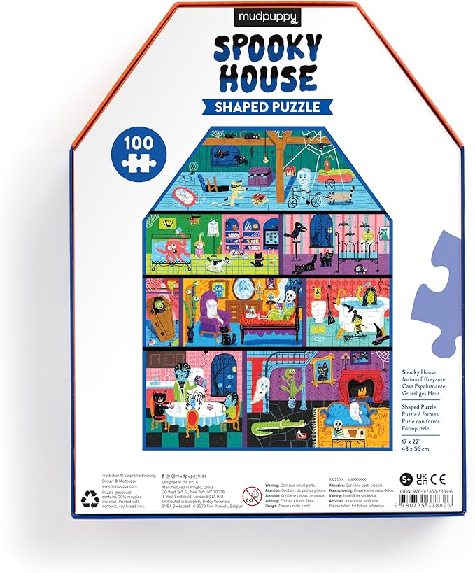 Mudpuppy Spooky House – 100 Piece Unique House Shaped Scene Puzzle with Colorful and Fun Illustrations of A Haunted House for Children Ages 5-8