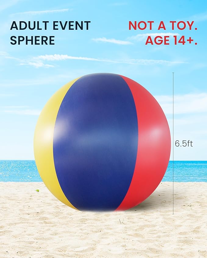 6.5ft Giant Inflatable Beach Ball – Huge Multi-Color Fun for Adults – Perfect for Pool, Beach, and Outdoor Play
