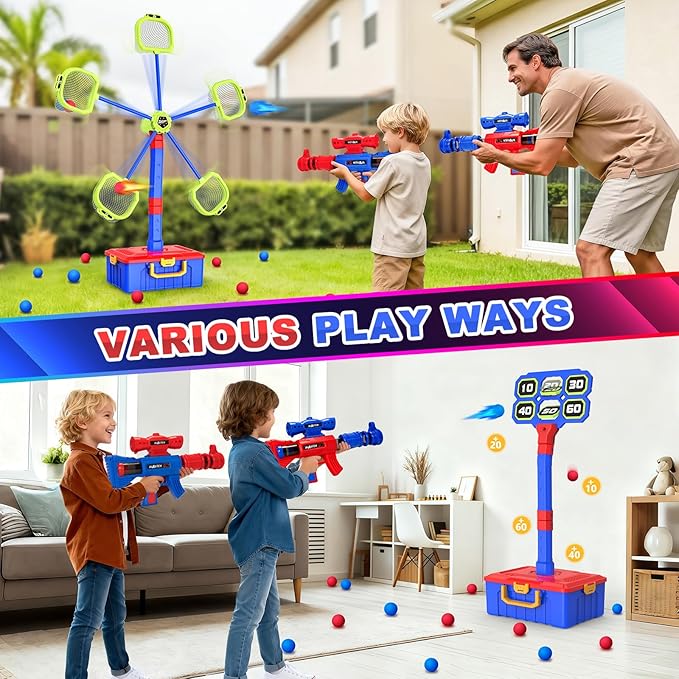 2 IN 1 Shooting Games Toys for Boys 5, 6, 7, 8, 9, 10+ Year Old, Moving Shooting Target and Standing Digital Targets with 2 Toy Guns, 24 Foam Balls, Kids Outdoor Game, Christmas Birthday Gift for Kids
