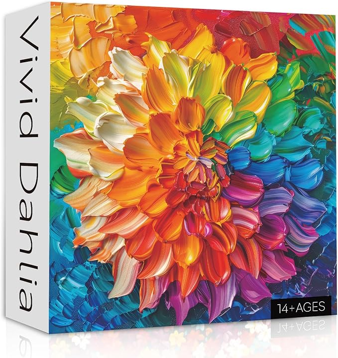 Rainbow Flower 1000 Pieces Puzzle for Adults, Colorful Dahlia Flower Plant Jigsaw Puzzles, Challenging Floral Art Nature Puzzle as Floral Decor