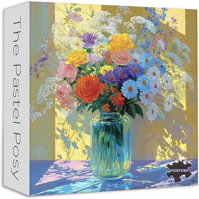 PICKFORU Wildflowers Vase 1000 Piece Puzzle for Adults, Oil Painting Flower Jigsaw Puzzle, Gradient Art Plant Puzzles