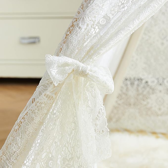 Asweets Kids Teepee Tent, Children Play Tent, Indoor Outdoor Cotton Play Tent for Girls & Boys Kids (White Lace Tent) (Pack of 2)