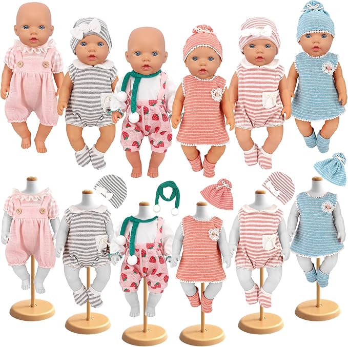 UNICORN ELEMENT 6 Sets 14-18 Inch Baby Doll Clothes, 16 Inch Doll Outfit for 43cm Reborn Dolls, Total 15 Pcs Doll Accessories Doll Clothes and Accessories for 18 Inch Girl Dolls