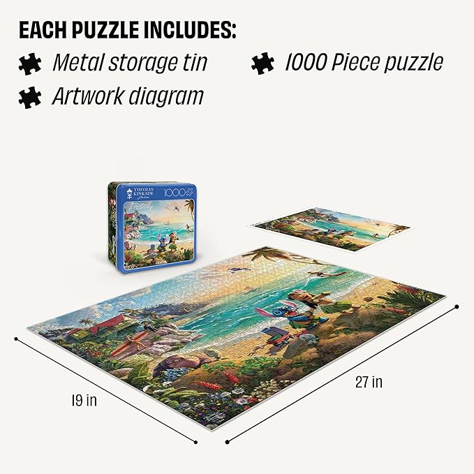 Ceaco - Disney - Thomas Kinkade - Lilo and Stitch - 1000 Piece Jigsaw Puzzle for Adults - Collectible Tin Case - Finished Size is 26.6 x 19