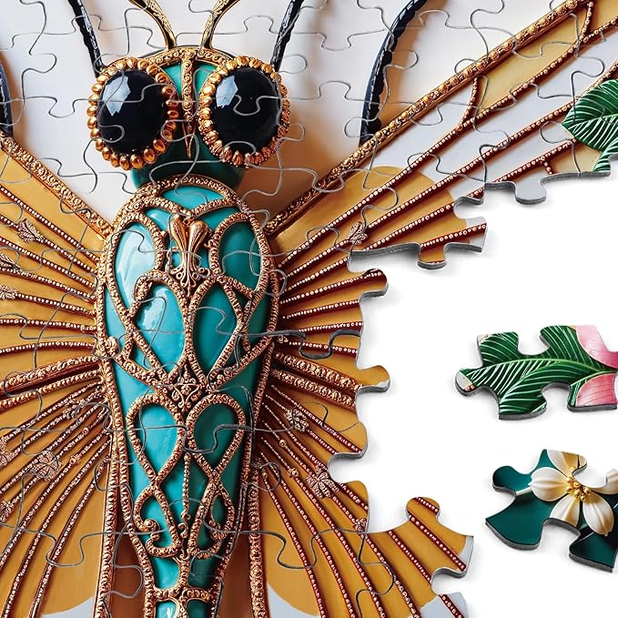 Dragonfly 1000 Piece Jigsaw Puzzle for Adults, Rocorose Painted Dragonfly Puzzles Unique Beautiful Flowers Family Puzzle Nature Floral Challenging Games Gift for Animal Insect Lover