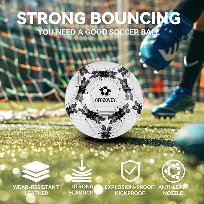 Soccer Ball Size 3,4,5 Two Pack,Classic Indoor Outdoor Soccer with 1 Pump 2 Net Bag and 2 Needle,Long-Lasting for Training, Games, Outdoor & Indoor Play Ideal Gift for Boys Girls Youth Adult
