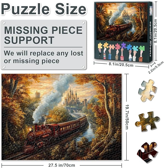 Castle Puzzles for Adults 1000 Pieces, Train Traveling Through Forest Jigsaw Puzzles, Adult Puzzle for Adults, Educational Fun Games or Toys for Elders Friends 20X27 INCH