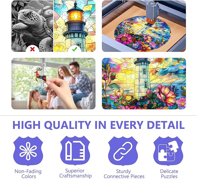 Wooden Puzzles for Adults - Stained Glass Lighthouse Wooden Puzzle, Unique Shape Wood Jigsaw Puzzle for Adults, Wood Puzzles Adult, Gifts for Family, Wall Art Home Decor (300pcs 13.4 * 13.1in L)