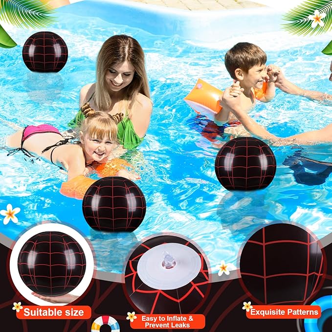 Soulchen 6 Pack Spider Web Themed Beach Ball Bulk for Kids 8" Inflatable Spider Themed Black Ball for Summer Pool and Beach Game Gifts Birthday Party Supplies End of The Year Class