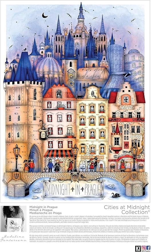 1000 Piece Jigsaw for Adults – Hard, Difficult, and Challenging Puzzle by Madalina Tantareanu – Cities at Midnight: Prague – 27x20 Inches