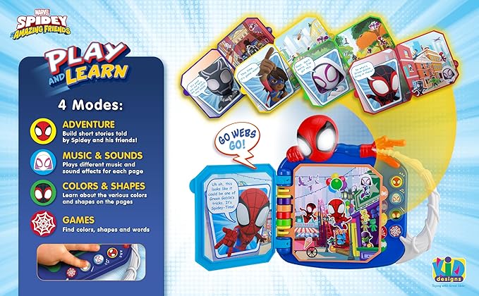eKids Spidey and His Amazing Friends Book, Toddler Toys with Built-in Preschool Learning Games, Educational Toys for Toddlers