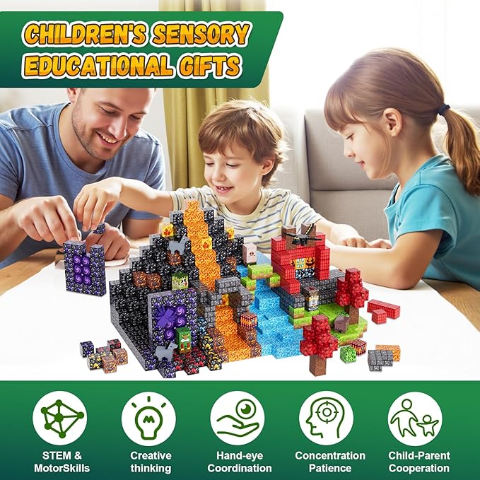 200 Pack Magnetic Blocks for Kids, STEM Construction Toys with Forest Theme | Creative Educational Games for Ages 3, 4, 5, 6, 7, 8, 9, 10 | Ideal Birthday for Boys & Girls