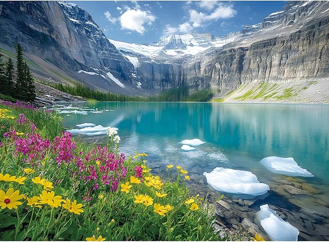 300 Piece Puzzle for Adults– Ice Lake & Wildflower Jigsaw Puzzle – Scenic Nature Puzzle for Relaxation – Great Gift for Adults, Teens & Kids – Fun & Soothing Art – 20.5 x 15 in