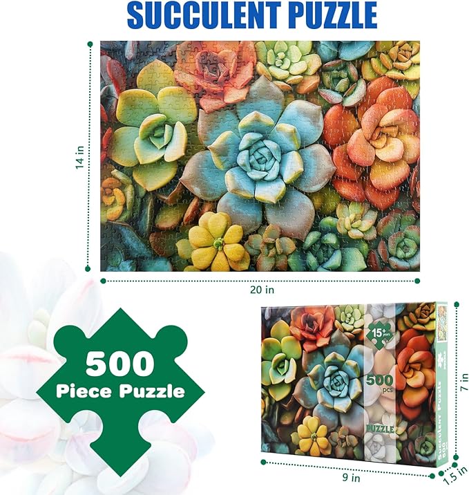Motiloo Succulent Puzzle 500 Piece Jigsaw Puzzle for Adults -Colorful Succulent Plants Puzzle Perfect for Game Nights Family Holiday Jigsaw