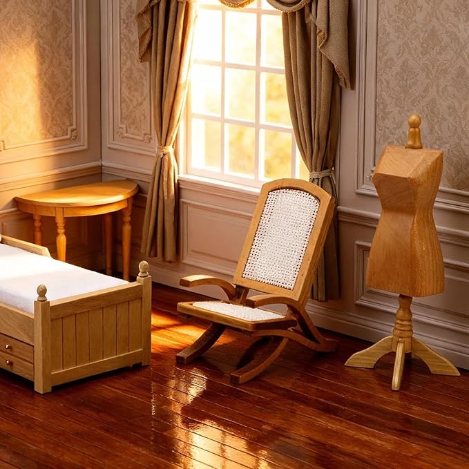 Miniature Half Moon Table Dollhouse Furniture 1/12 Scale for Living Room Bedroom Hallway, Entrance, Small Spaces, DIY Doll House Accessories (Woody)