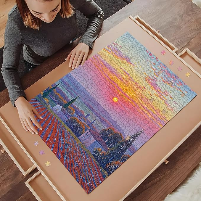 Puzzle for Adults 1000 Pieces, Sunset Field Puzzle, Challening Impossible Difficult Hard Fun 1000 Pieces Jigsaw Puzzles for Adults Family with Letters on Back