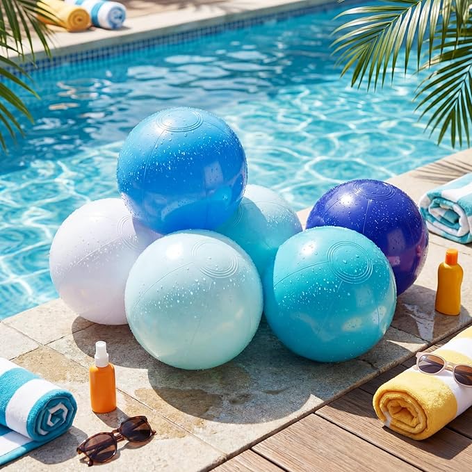 Realspring 24 Pcs Inflatable Beach Balls for Kids Bulk Pastel Solid Color Jumbo Beach Ball Swim Pool Floating Toys Baby Shower Birthday Summer Party Decor(Blue and White,12.5 Inch)