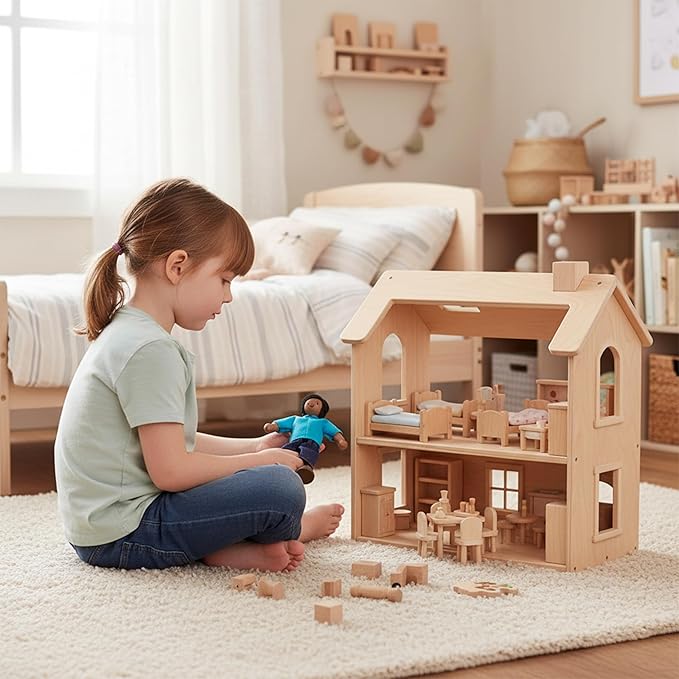PlanToys® Father Wooden Dollhouse Figurine | Poseable 1:12 Scale Mini Doll (5 Inch) | Dollhouse Accessories for Pretend Play | Eco-Friendly Montessori Toy for Kids Ages 3+