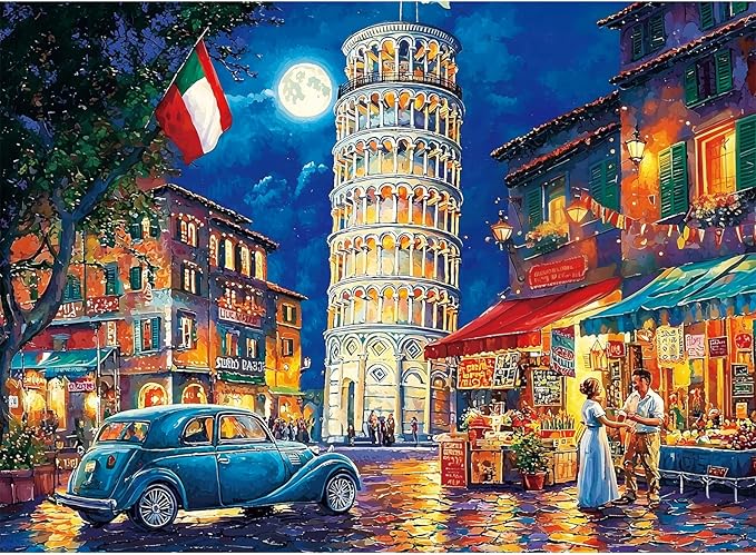 500 Piece Puzzles for Adults,Evening in Pisa Puzzle,Recycled Cardboard Jigsaw Puzzles 500 Pieces for Adult,Challenging Family Activity Great Gift Idea,Italy Street Leaning Tower Puzzles 20.5x15 in