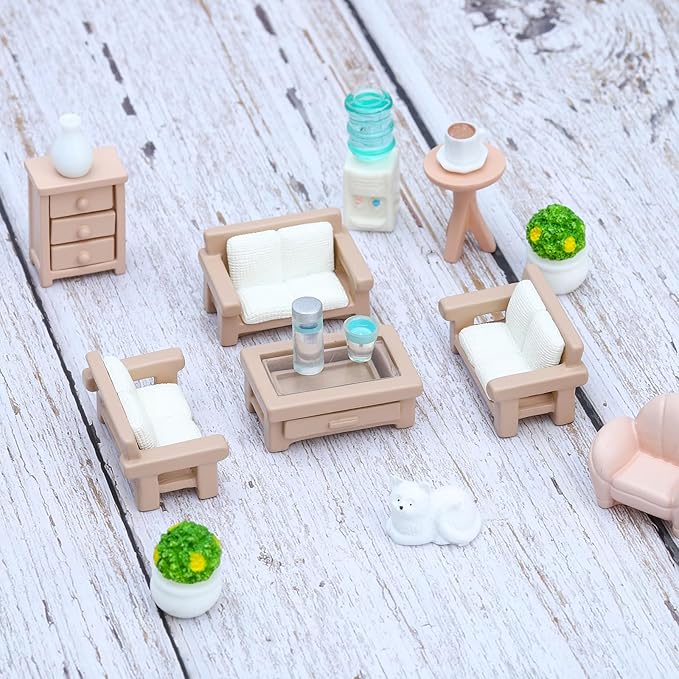ONEST 30 Pieces Miniature Dollhouse Accessories Mini Dining Room Sitting Living Bedroom Accessories and Others for Dollhouse House Toys
